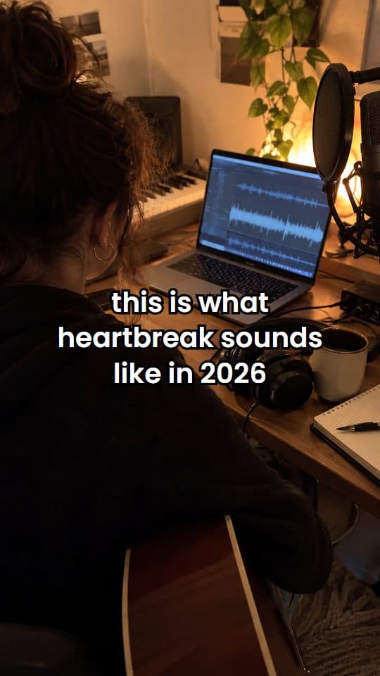 Example video frame with the hook: this is what heartbreak sounds like in 2026